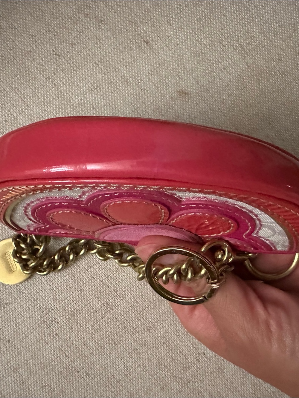 RARE Coach Pink Floral Half-Moon Wristlet Keychain - Picture 7 of 9